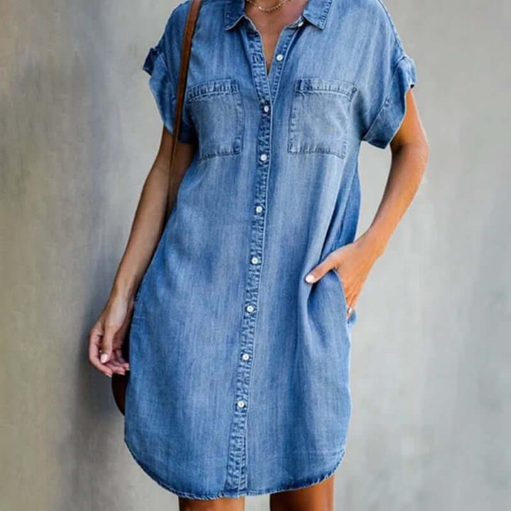 Valerie -Elegant denim dress with belly cover