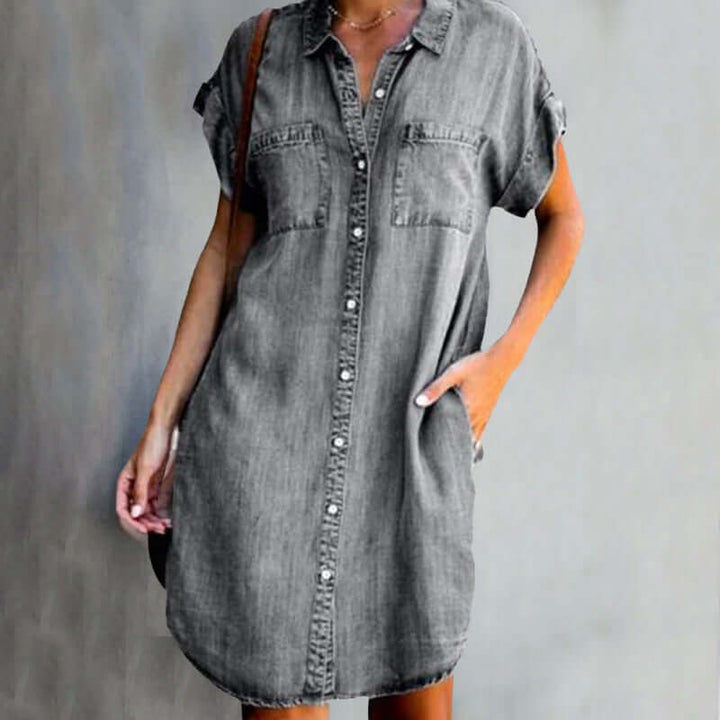 Valerie -Elegant denim dress with belly cover