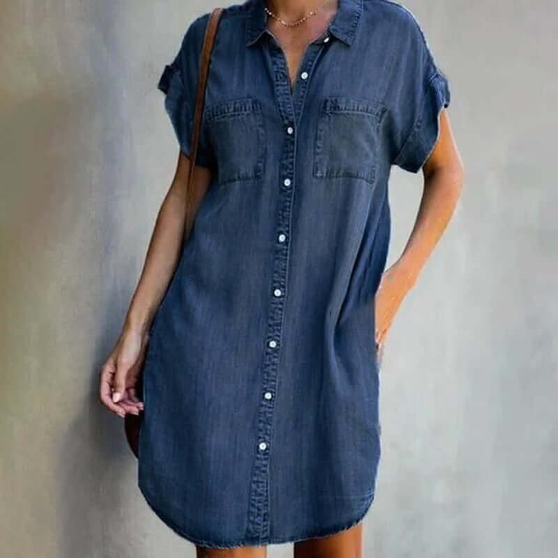 Valerie -Elegant denim dress with belly cover