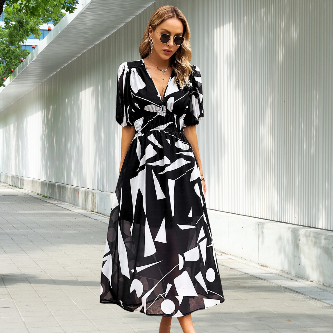 LEONA - TIMELESS MIDI DRESS WITH PUFF SLEEVES