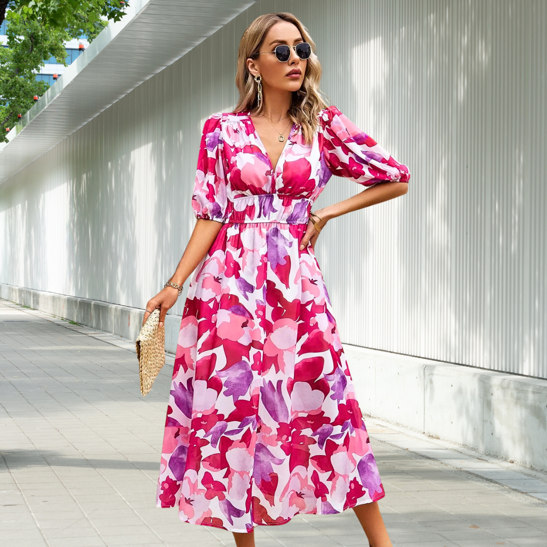 LEONA - TIMELESS MIDI DRESS WITH PUFF SLEEVES